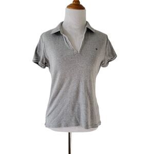 Tommy Hilfiger Polo Shirt Gray Split Neck Cotton Large